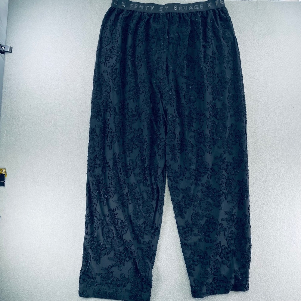 Savage X Fenty Women L Floral Burnout Sleep Lounge Pants Black Wide Leg lose fit